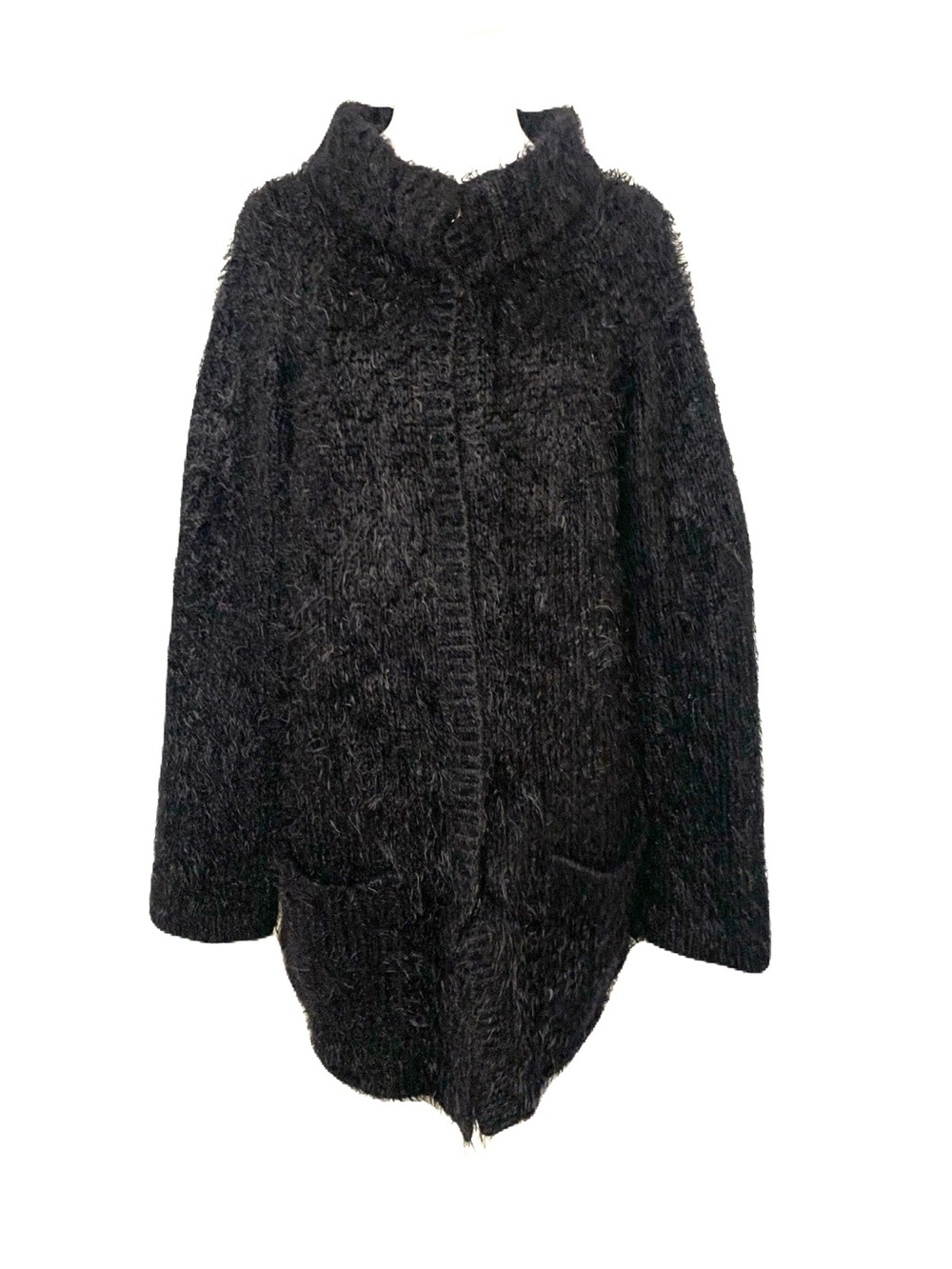 Free People Women’s Medium Black Fuzzy Hairy Snap-Front Cardigan Jacket Boho